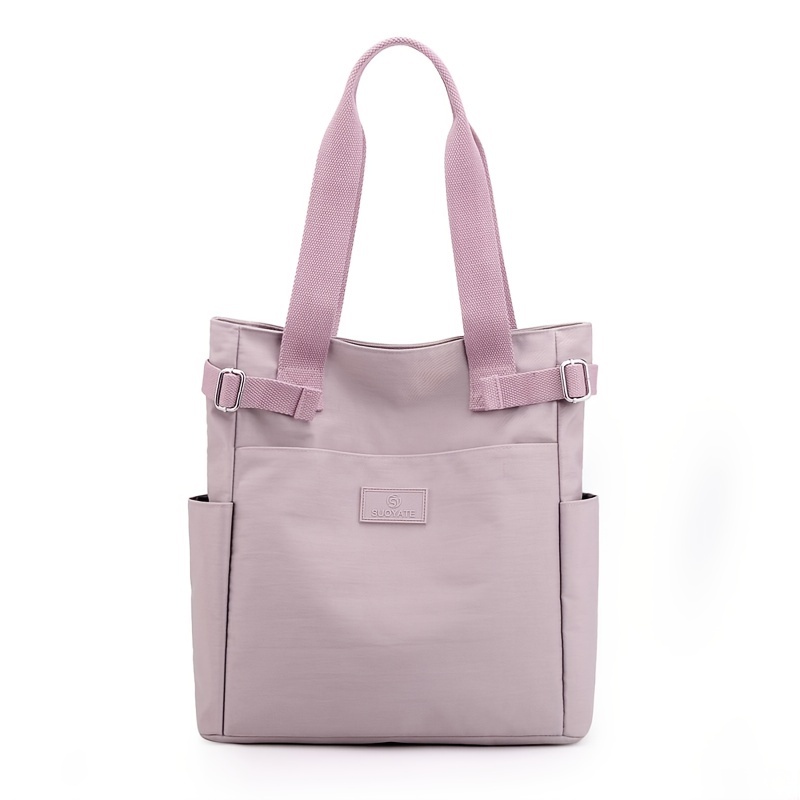 bolso de mano para mujer, bandolera púrpura, color sólido, gran capacidad, bolso de mano simple de nailon para estudiante: Lavanda