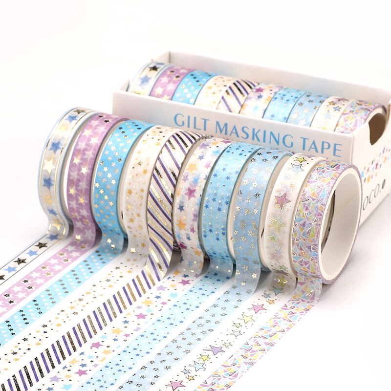 10 pcs cute cat dog Gold Foil Washi Tape set flower Adhesive Tape DIY Scrapbooking Sticker Label Masking tape