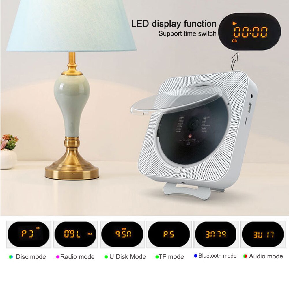 CD Player Wall Mounted Bluetooth Stereo Audio Early Learning Speaker Wireless Remote Control CD/DVD Mp3 FM Radio HiFi Speaker