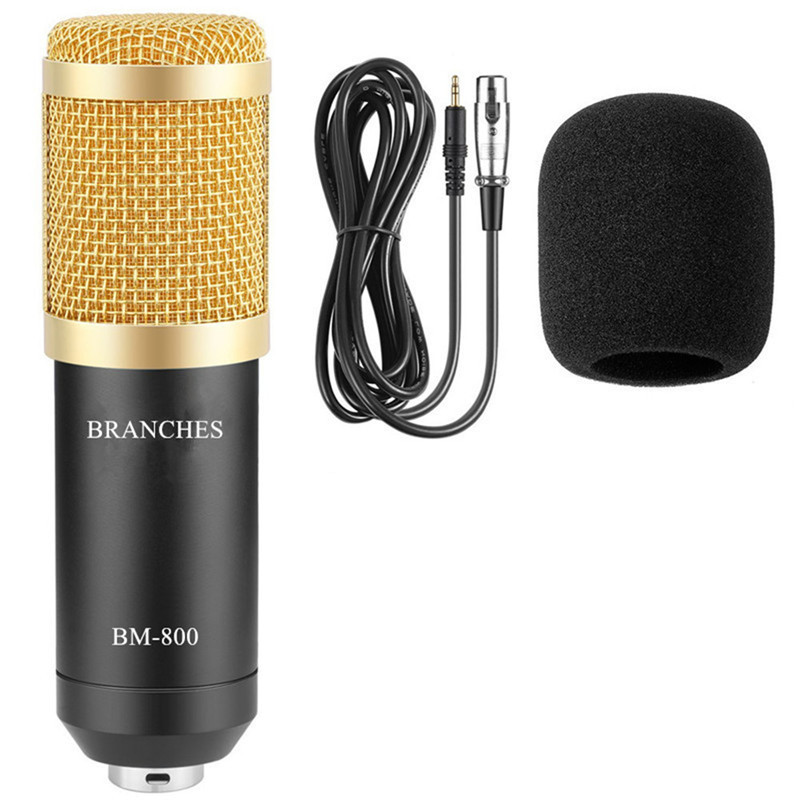 BM-800 Condenser Microphone Kit BM 800 Karaoke Studio Mic For Recording Computer With Shock Mount+Foam Cap+Cable: Package2 Black