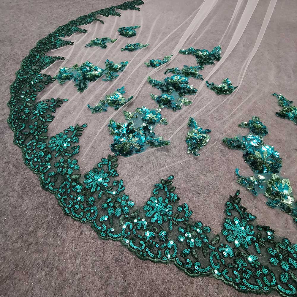 Velo de boda de tul de lujo con lentejuelas de encaje blanco suave verde/marfil con peine 1 capa 3 metros de largo colorido velo de novia