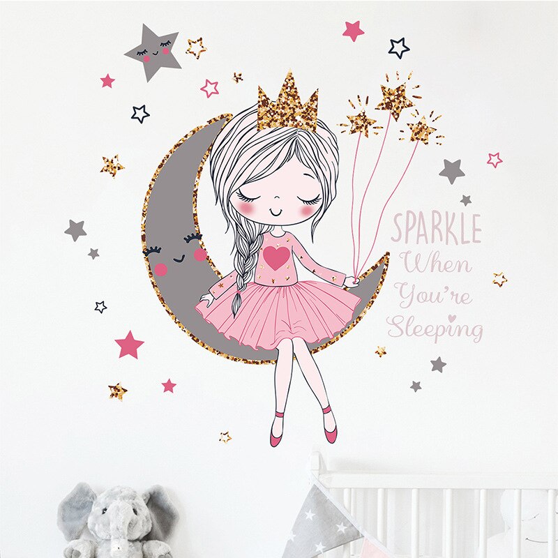Cartoon Princess On The Moon Wall Stickers For Kid... – Grandado