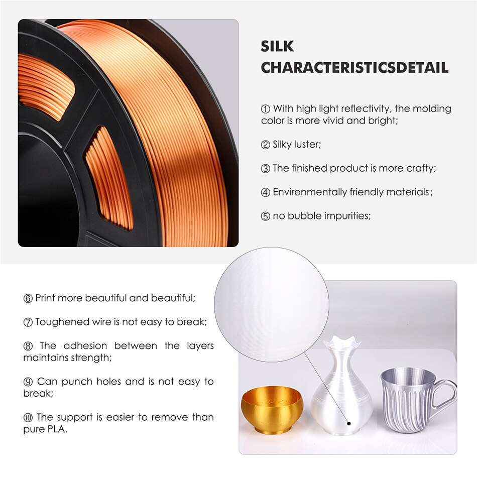 SUNLU SILK PLA 3D Filament 1.75mm 1kg Silk Texture PLA Filament For 3D Printer Printing Smoothly Materials