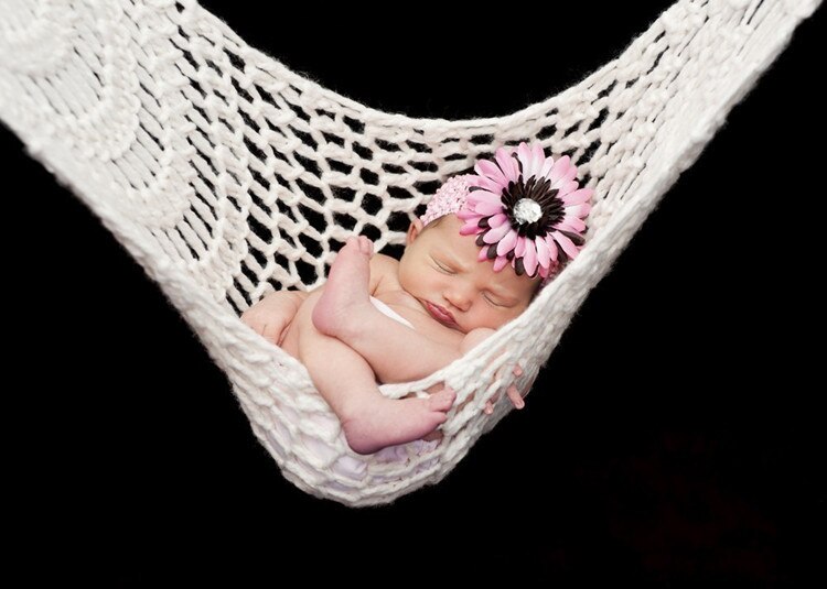 Höst nyfödd fotorekvisita hängmatta ull handgjord stickad krok snöre väska babyfotografering rekvisita studio fotografi tillbehör