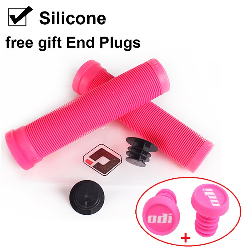 ODI – poignées de vélo antidérapantes en Silicone, pour vtt, guidon, avec bouchon d'extrémité de barre en caoutchouc, accessoires pour vélo de descente XC/AM: Pink-Pink
