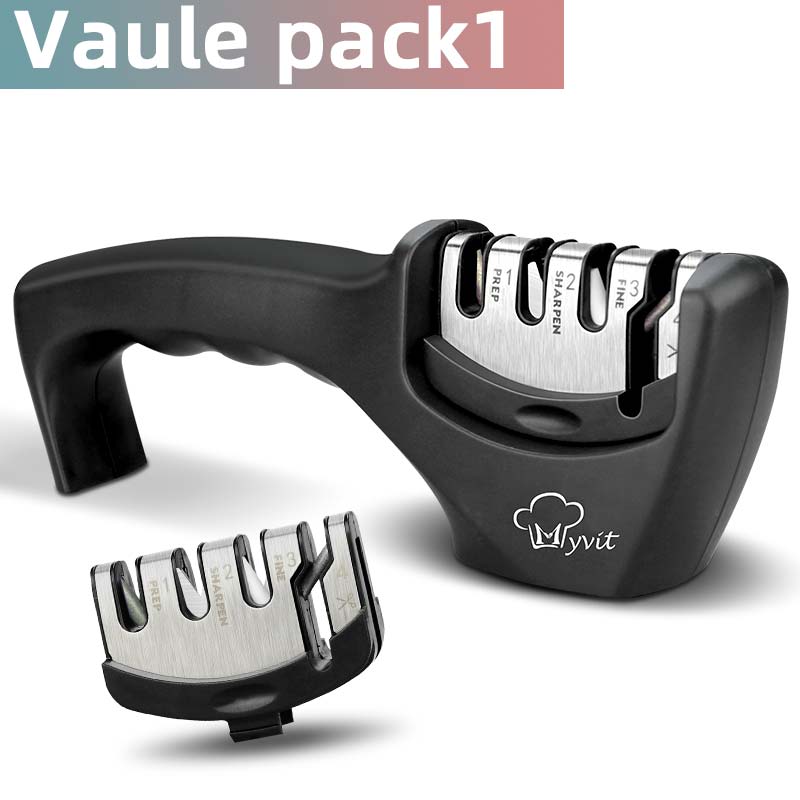 Aiguiseur de Couteau Anti-Dérapant 3 en 1 Affûteurs manuels Convient à Toutes les Tailles de Couteaux de Cuisine 3 Processus d'Aiguisage Anti dérapant Finition Mat Noire Ergonomique: Bourgogne