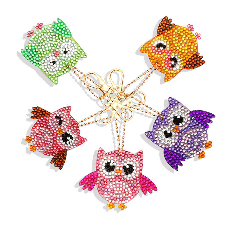 3/4/5 stk diy spesialformet diamantmaleri hjerte dyr tegneserie nøkkelring nøkkelringer korssting broderi kvinner bag nøkkelring: 13