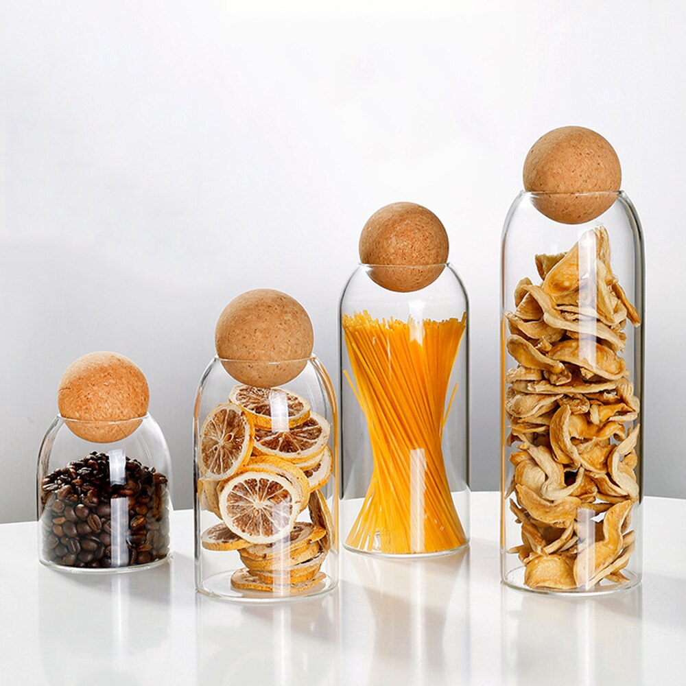 Transparent Glass Storage Bottle with ball cork Seasoning Teapot Storage Tank Home Decor Food Container Kitchen Storage Tool