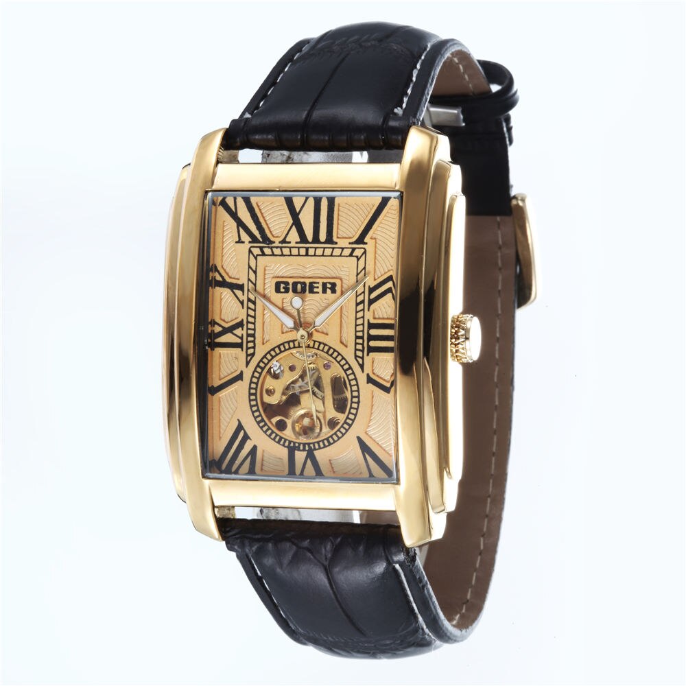 Relogio masculino rektangel ure mænd armbåndsure goer automatiske mekaniske ure billig pris: Guld