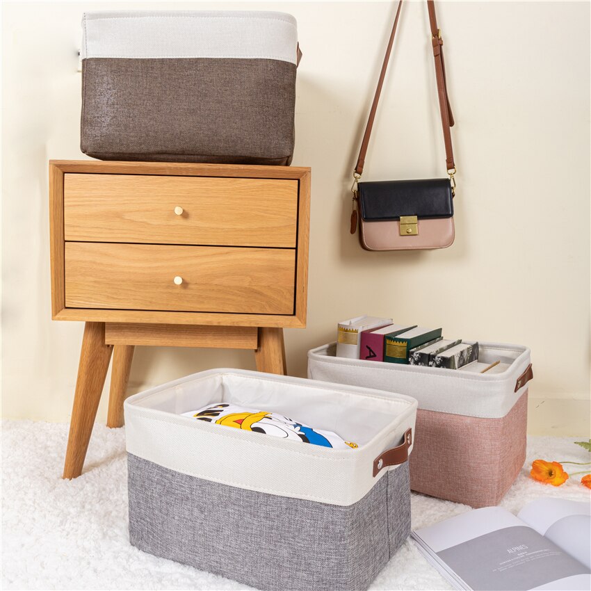 Grote Stof Opslag Mand Speelgoed Dozen Decoratieve Manden Met Lederen Handvat Inklapbare Manden Voor Organizing Opslag Mand