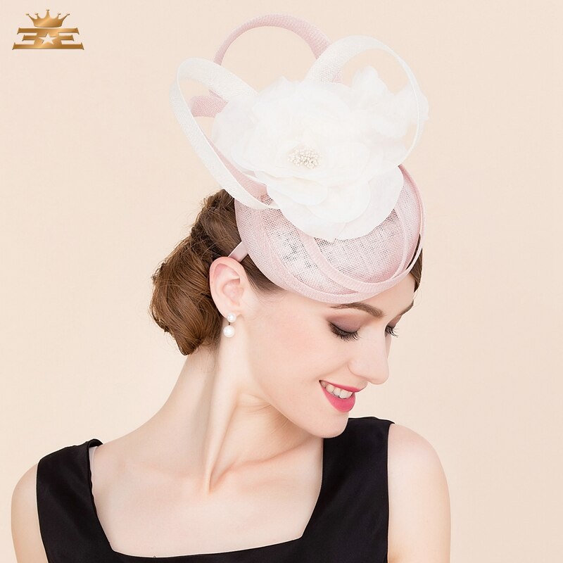Kvinder pink 100%  linned pilleæske hat fascinatorer til kvinder derby kirke fedora britisk stil blomster bryllup hatte b -8186