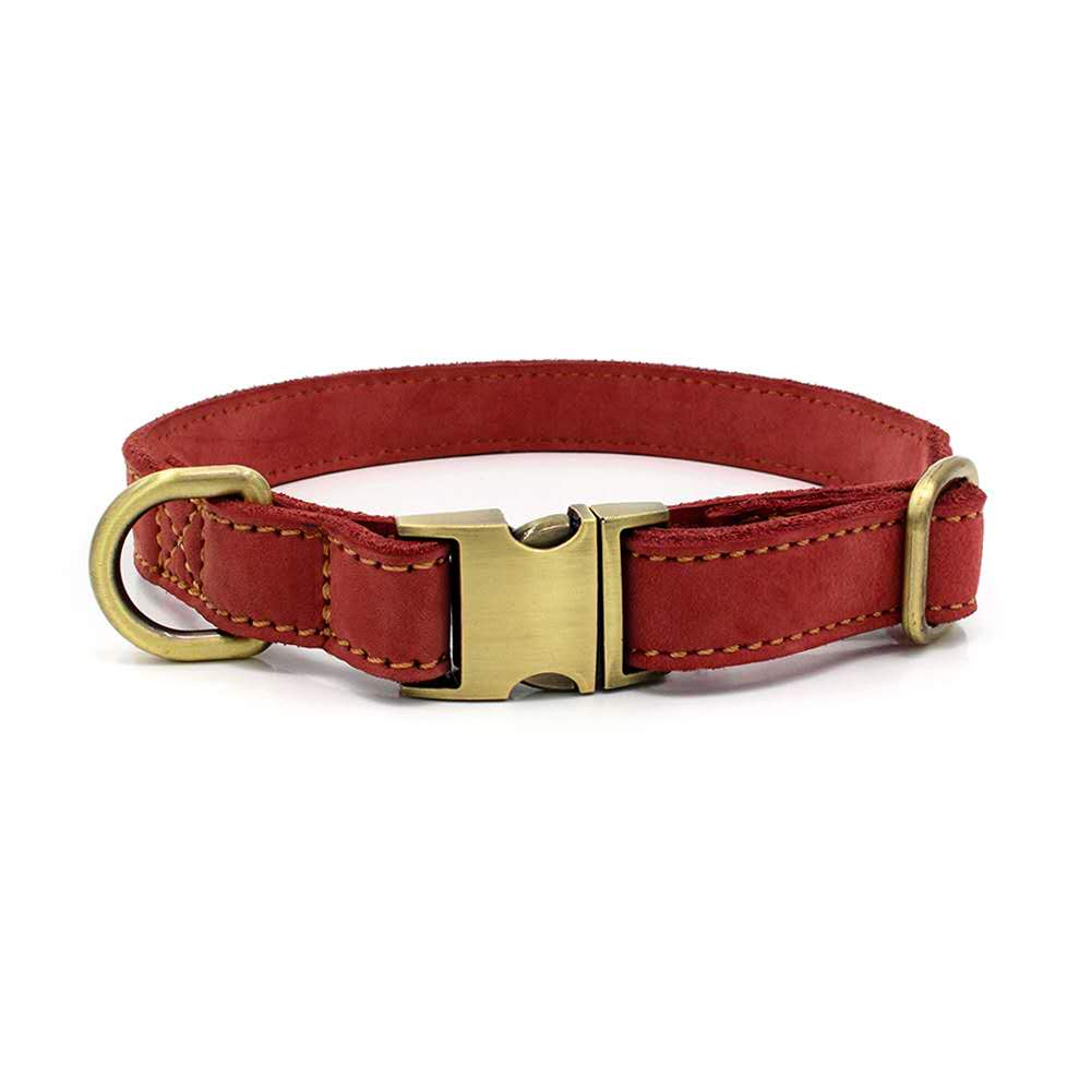 Halsband Voor Kleine Medium Grote Honden Verstelbare Zachte Comfortabele Lederen Huisdier Halsband Met Zware Koperen Metalen Gesp: red / M