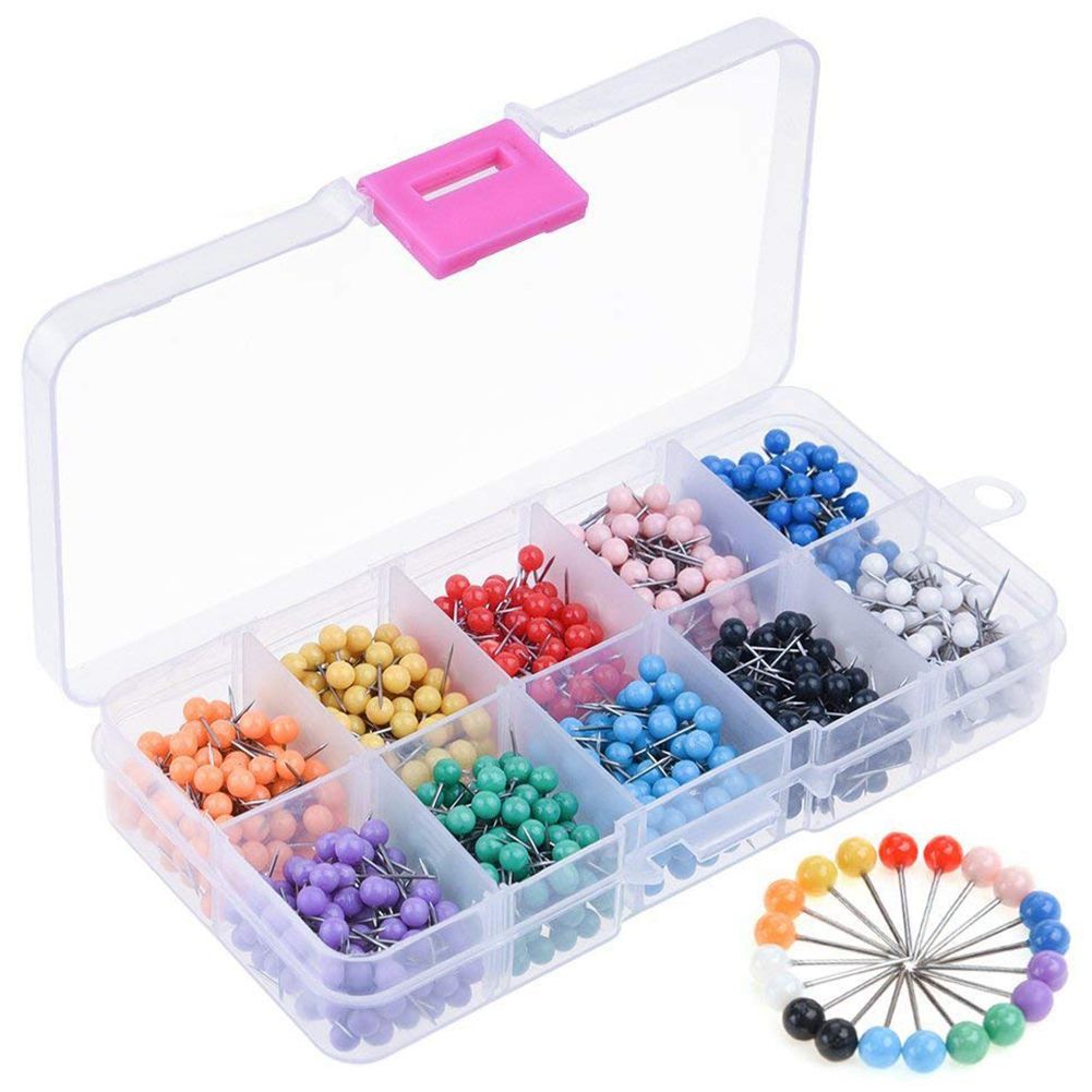 1000 Pieces 1/8 inch Map Push Pins Map Tacks with Plastic Round Heads and Steel Needle Points 10 Colors (Each Color 100 PCS)