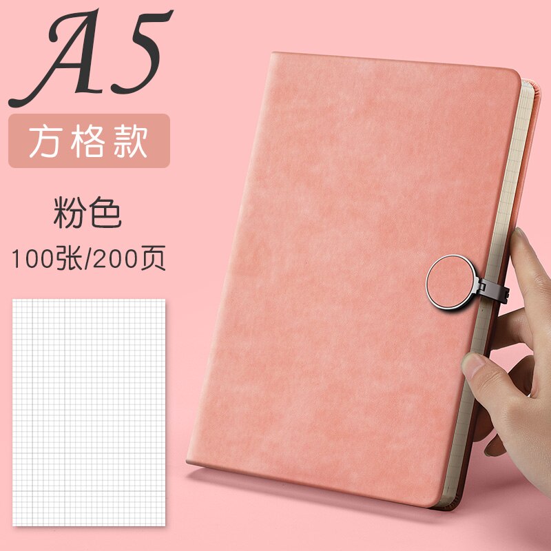 100 Sheets A5 A6 Notebook Diary Journal Planner PU Hard Cover Grid White Paper Month Planner Notepad School Study: A5 Pink