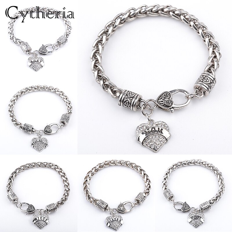 Klar stein armbänder frauen vintage mom mimi nana kristall armband pop kette schwester Armband besten freund tante brief kette hoffen