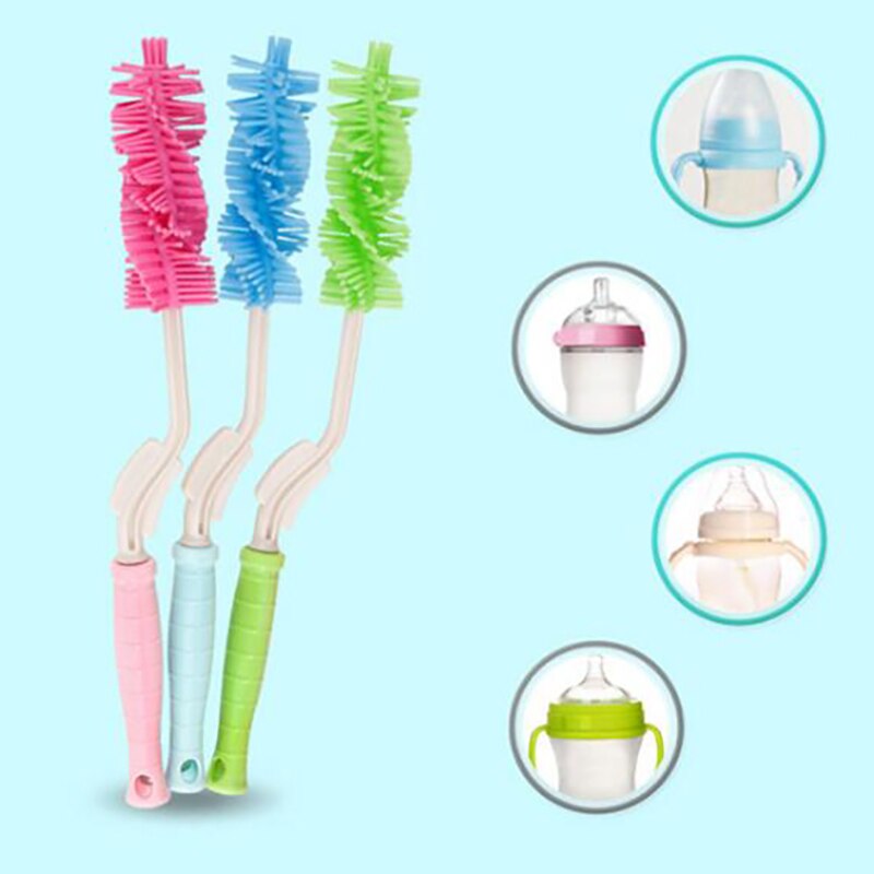 Newborn baby feeding Bottle Nipple bottle brush brushes for bottles Silicone Cleaning brush Rotatable handle 32cm YHZ005