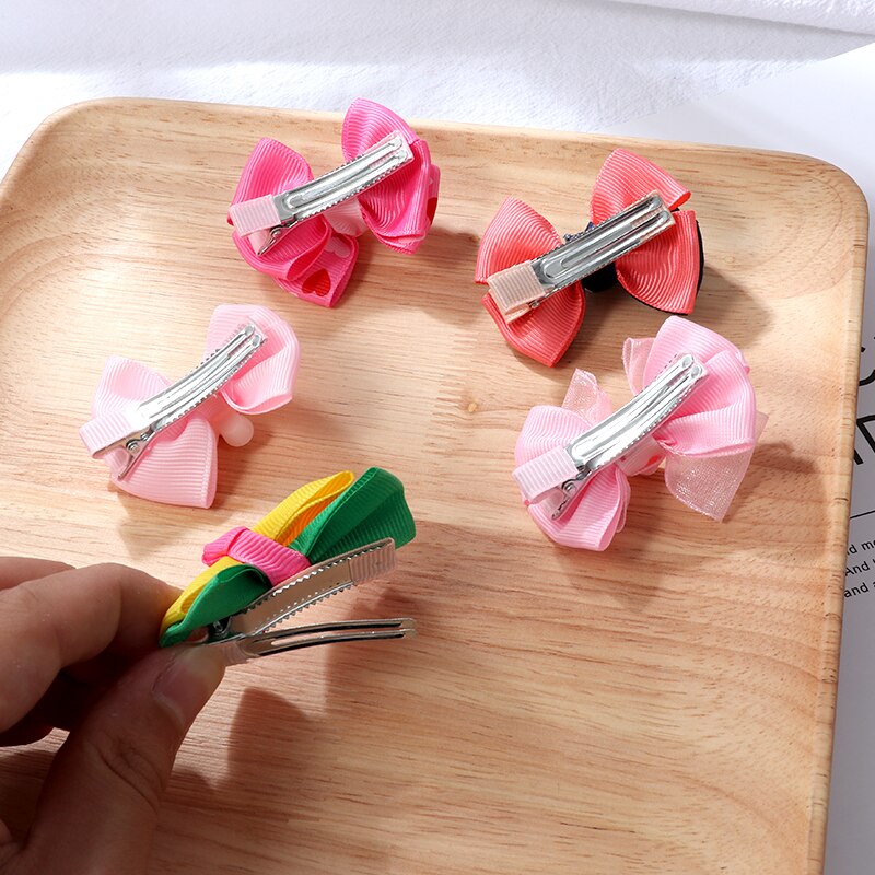 5 stk/sæt sløjfe hårnål pige farve print hårnål hår tilbehør baby farve sløjfe hår tilbehør børn hår spænder