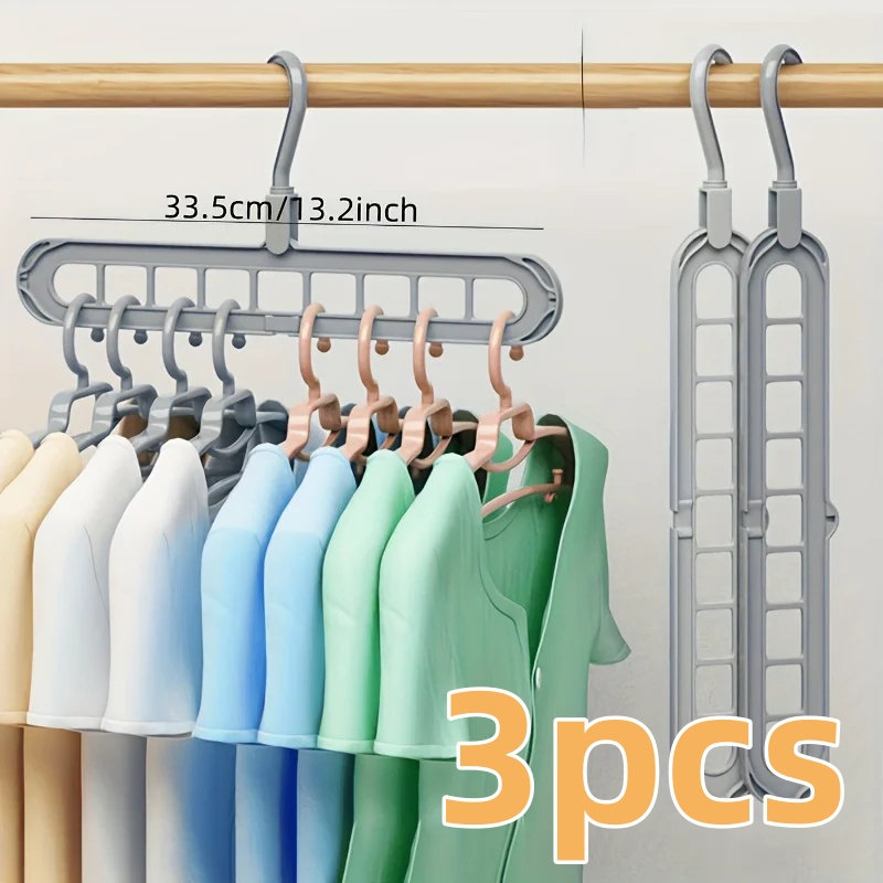 3 uds., perchas plegables de plástico de 9 agujeros, perchas organizadoras de ropa resistentes que ahorran espacio, para habitación, armario, hogar y Dor