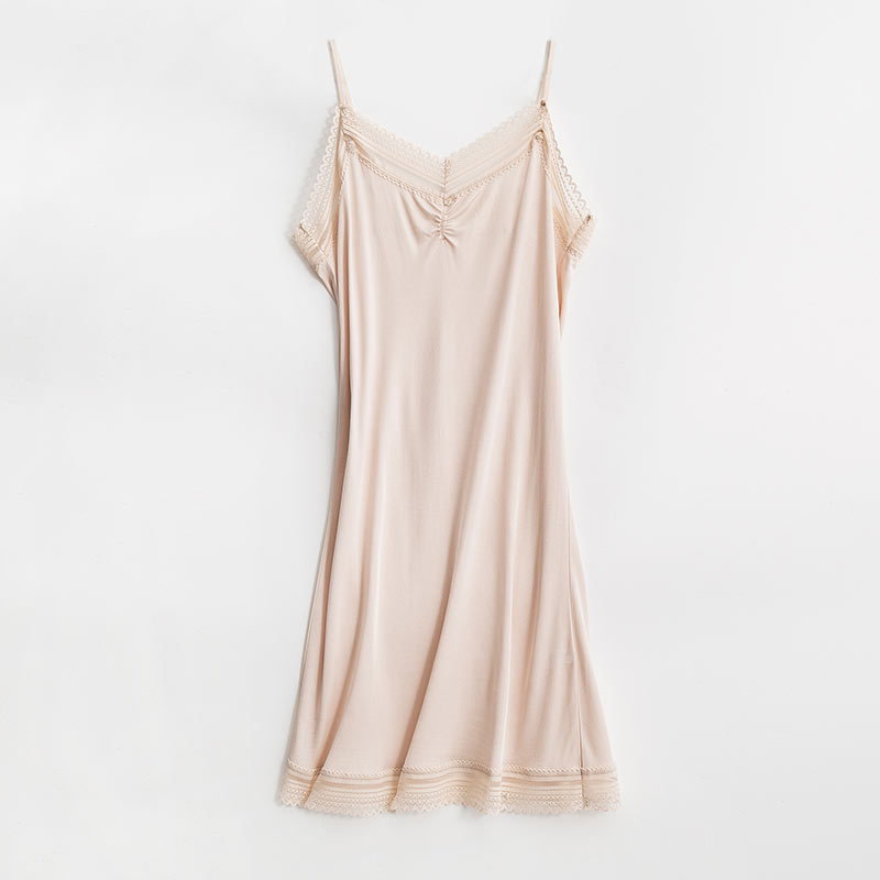 Camisón de seda Natural 50% para mujer, ropa de dormir larga, holgada, sin mangas, talla grande: Skin / L