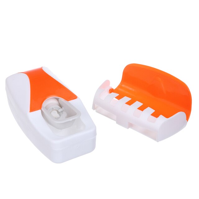5 Kleuren Automatische Auto Tandpasta Dispenser + Tandenborstelhouder Set Wall Mount Wijn Thuis Badkamer Accessoires: Orange