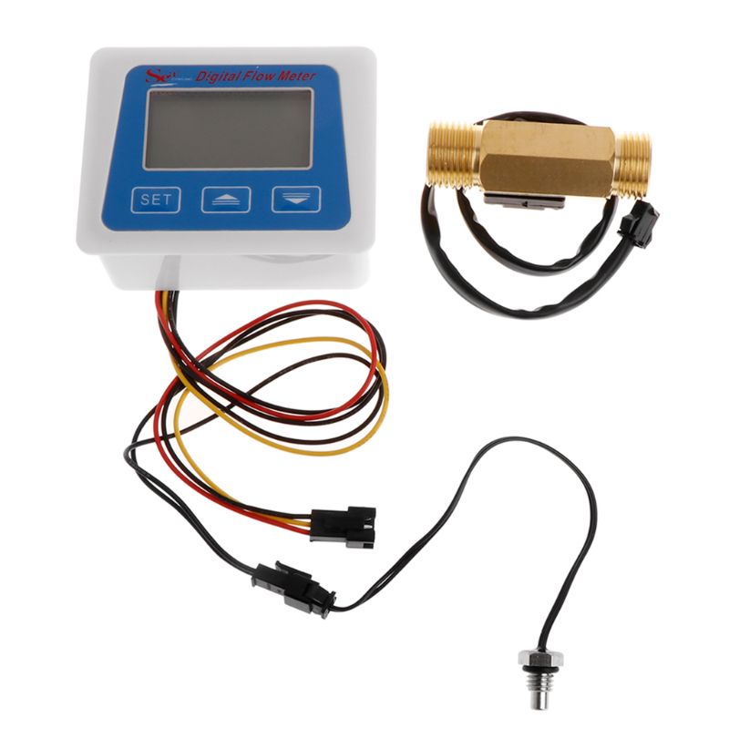 Digital LCD display Water flow sensor meter flowmeter totameter Temperature time record With G1/2" flow sensor
