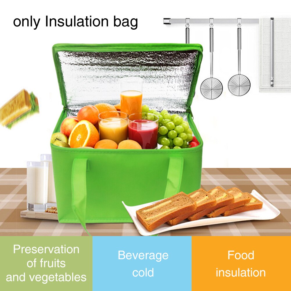 Pacote de gelo isolado saco entrega térmica dobrável grande capacidade portátil comida bolo cooler piquenique folha alumínio à prova dwaterproof água: green / 30x20x18cm