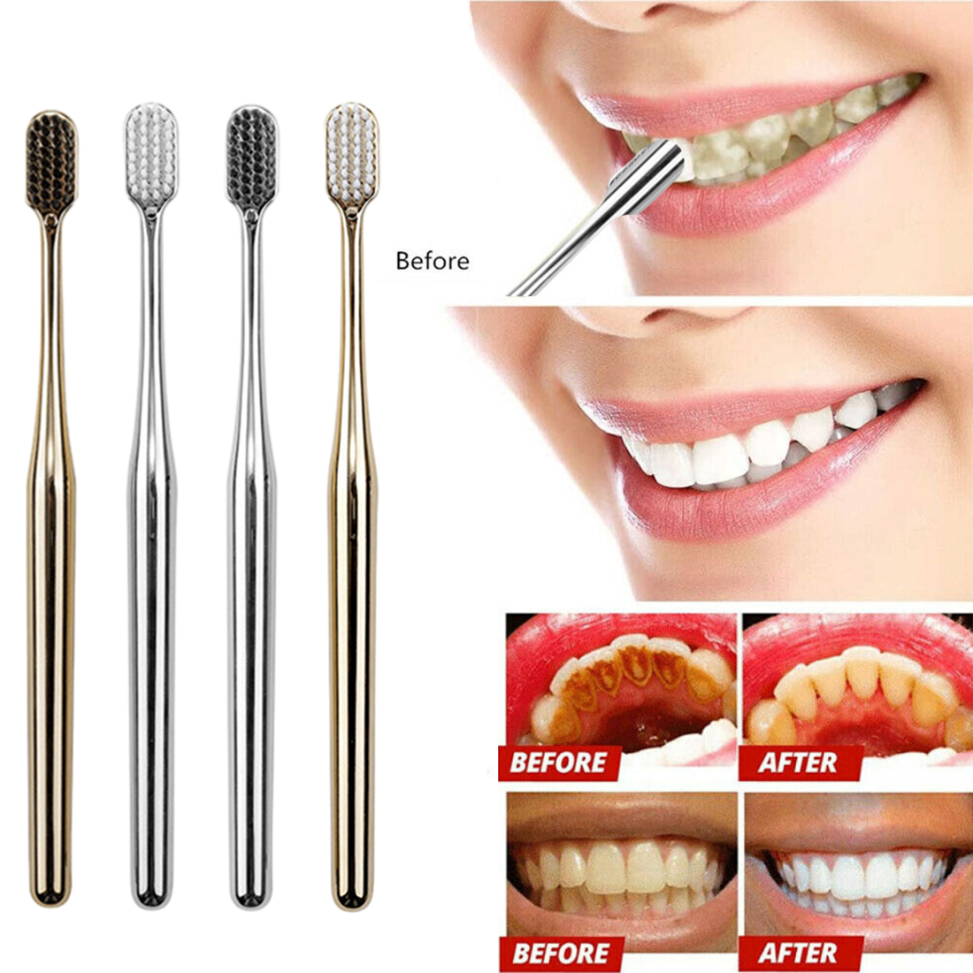 2/1pcs Luxe Zachte Tandenborstel Goud Zilver Tandenborstels voor Mannen en Vrouwen Volwassen Tandenborstel Gegalvaniseerde High-end Tandenborstels