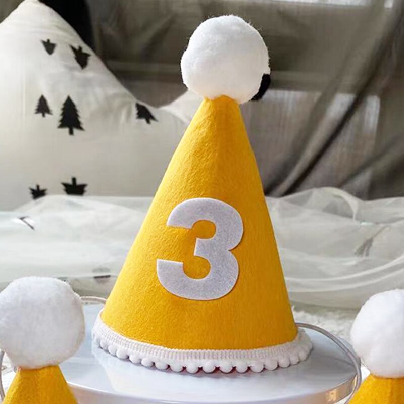 Chapeau couronne d'anniversaire pour enfants, coiffe princesse Prince, décoration de fête prénatale, fournitures pour fête d'anniversaire, 1/2/3 ans: Yellow-3
