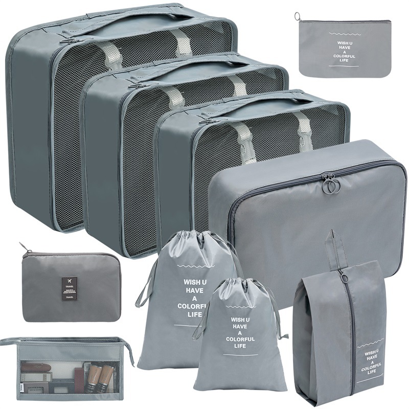 10 stuks / set reistassen organisator opslag kleding reisbenodigdheden verpakking kubussen reisaccessoires multifunctionele set: Black