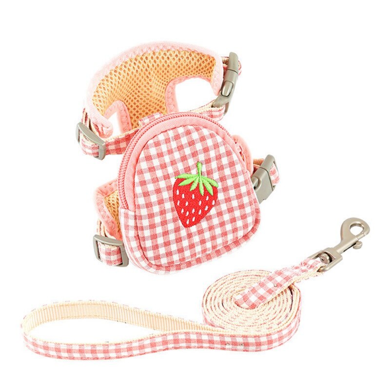 Huisdier Harnas Vest Rugzak Leash Voor Kleine Honden Ademend Leuke Furit Print Hond Snack Tas Hond Wandelen Rugzak Borstband: P / M