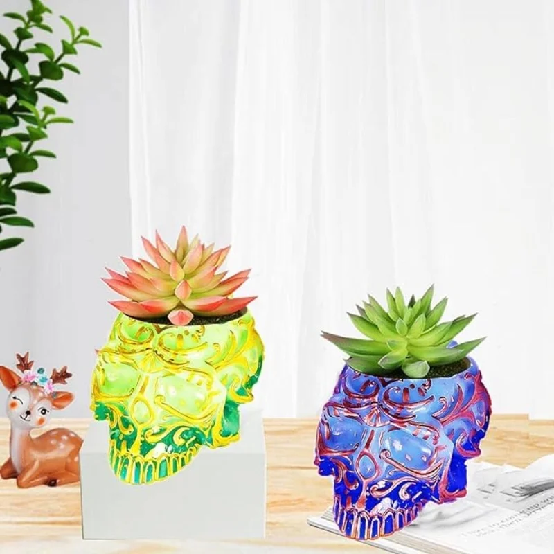 Boîte de rangement tête de mort en résine, grands moules à bougies tête de mort 3D pour élection, résine xy, porte-pinceau de maquillage tête de mort, moules en silicone pour résine Ca