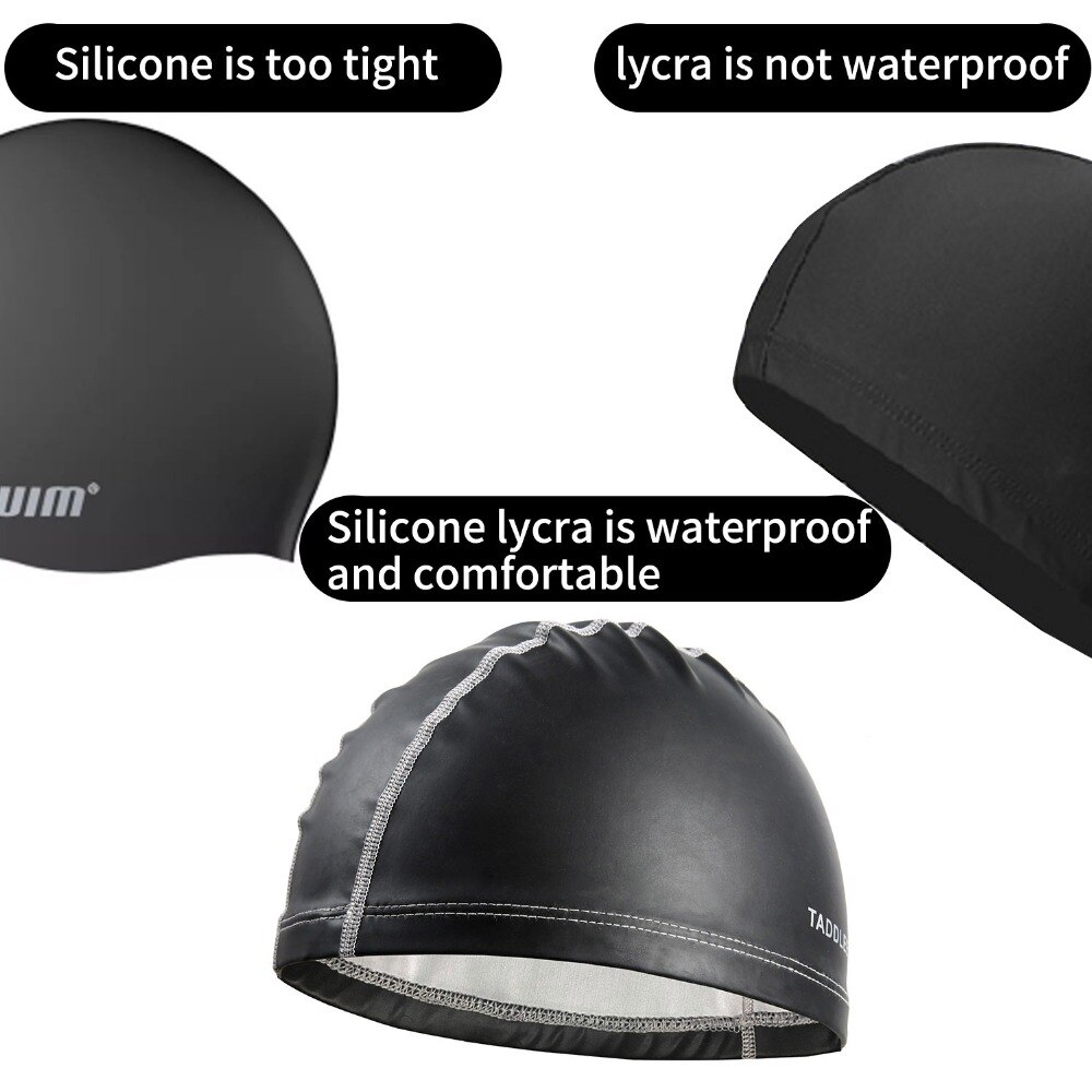 Taddlee Brand Swimming Cap Men Silicone Lycra Swim Hat Pool PU Fabric Swim Hat Waterproof Adult Swim Wear Accessories large size