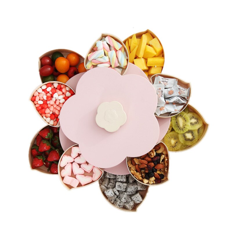 Boîte de rangement de bonbons en forme de pétale de fleur, conteneur rotatif pour aliments, noix, organisateur de bonbons