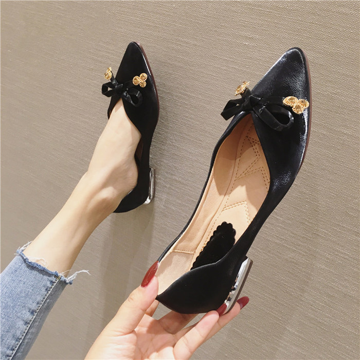 Mode Bowtie Spitse Teen Slip-on Ballet Flats Vrouwen Bootschoenen Luxe Kantoor Dames Schoenen Slip-on vrouwen Flats: Zwart / 7