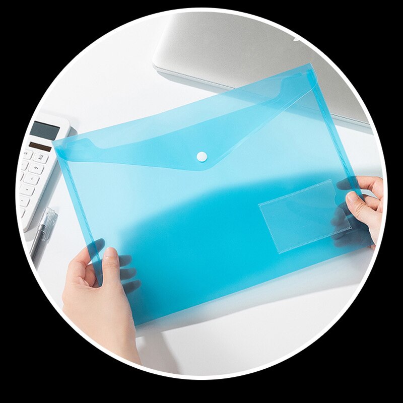 A4 Snap Button File Bag Transparent Color Plastic Office Information Bag File Bag