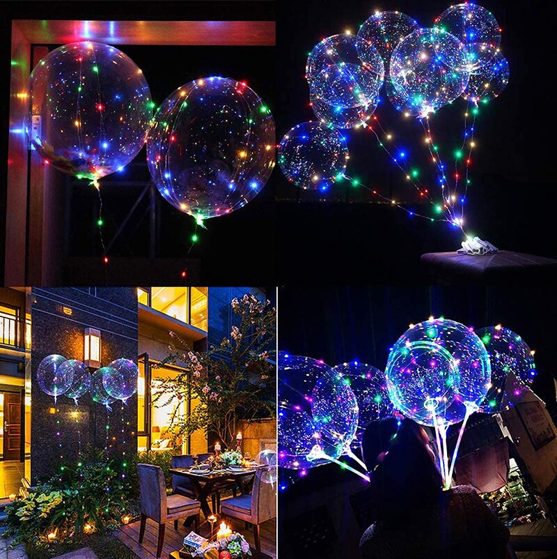 Globo de helio transparente con luces LED, globo de burbuja brillante con cadena para decoración de fiestas, cumpleaños y bodas, paquete de 10 unidades