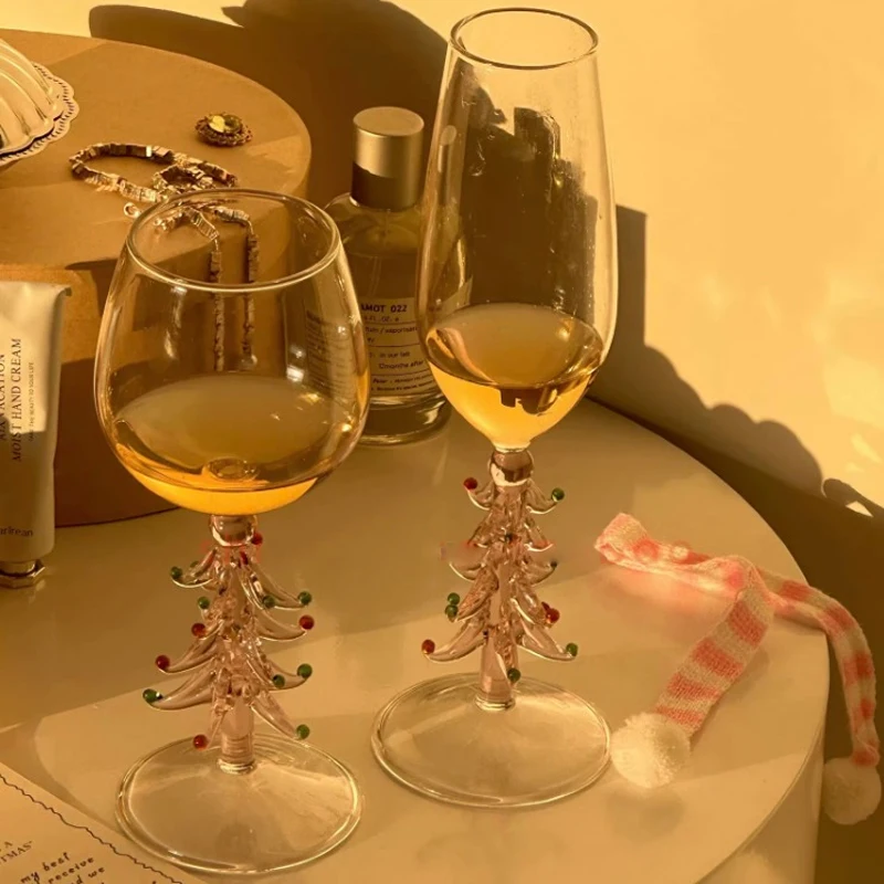 AhunderJiaz-vasos de champán navideños rosas, copa de cristal transparente, taza para árbol de Navidad, suministros de decoración para en casa