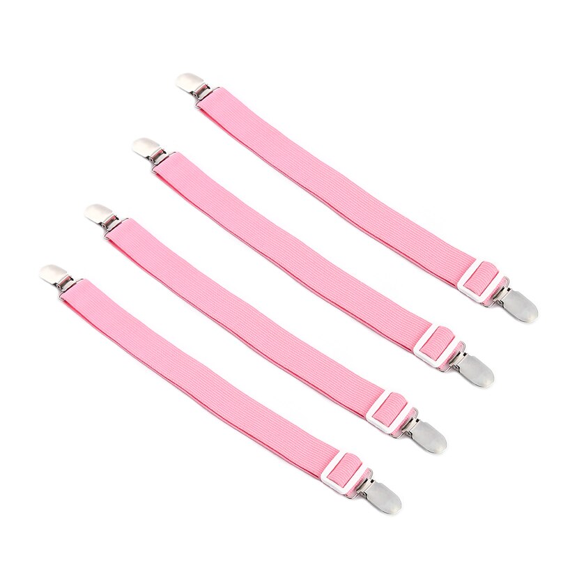 4 stk fastgørelser stropper gribere seler selebånd kroglåse justerbare elastiske madrasbetræk hjørneholder clips sengetøj: Lyserød