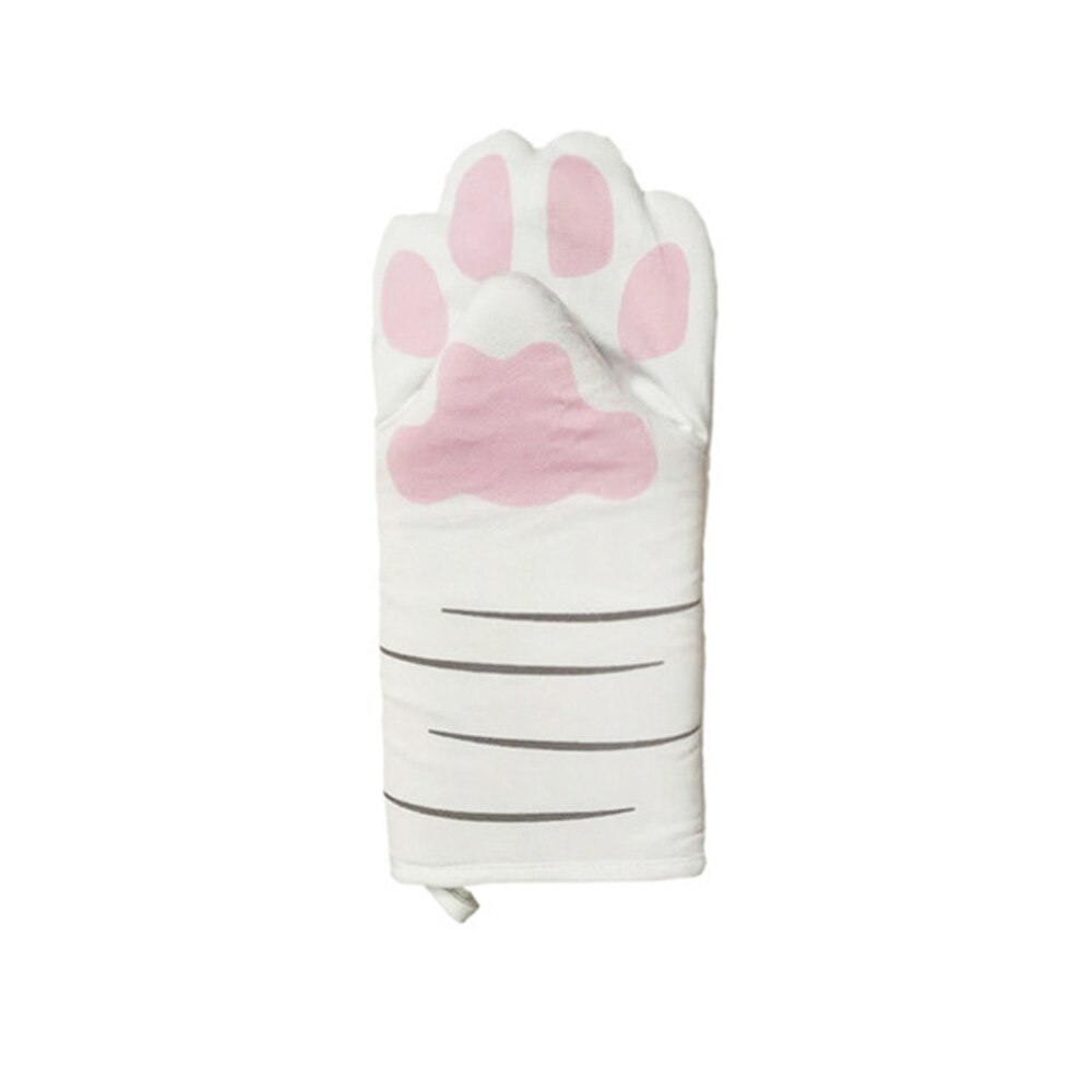 1pc Cartoon Cat Paw Oven Mitts Baking Insulation Microwave Anti-scalding Cotton Gloves Baking Accessories: white