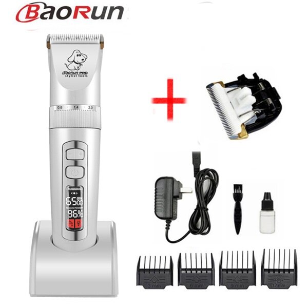 BaoRun-cortadora de pelo para perros, máquina de peluquería para mascotas con pantalla LCD, recargable: P9 white add 1 blade