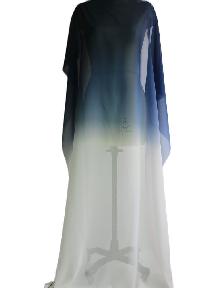 100cm * 148cm bleu marine-blanc 2 tons dégradé progressif en mousseline de soie tissu transparent couleur ombragée robe de danse matériel