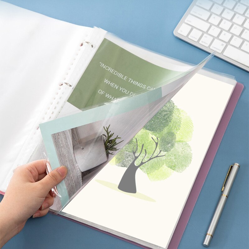 100pcs 11 Holes A4 File Folder Round Hole Folders Bag Transparent Punched Folder Filing Loose Leaf Document Sheet Protectors Bag