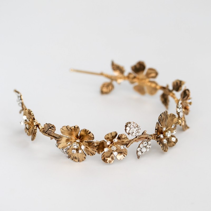 Vintage Gouden Bloem Vrouwen Crown Bridal Tiara Haarband Handgemaakte Strass Bruiloft Prom Haar Accessoires