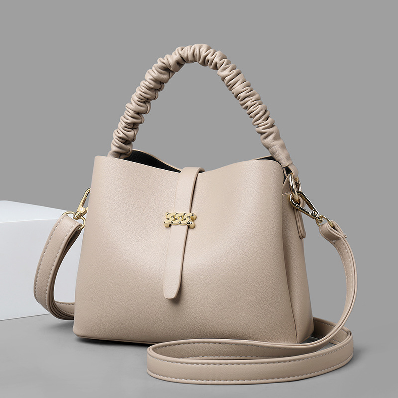 NIGEDU eimer Schulter tasche für Frauen handtaschen kleine PU leder Bote taschen Elegante Geraffte damen totes bolsa: Beige