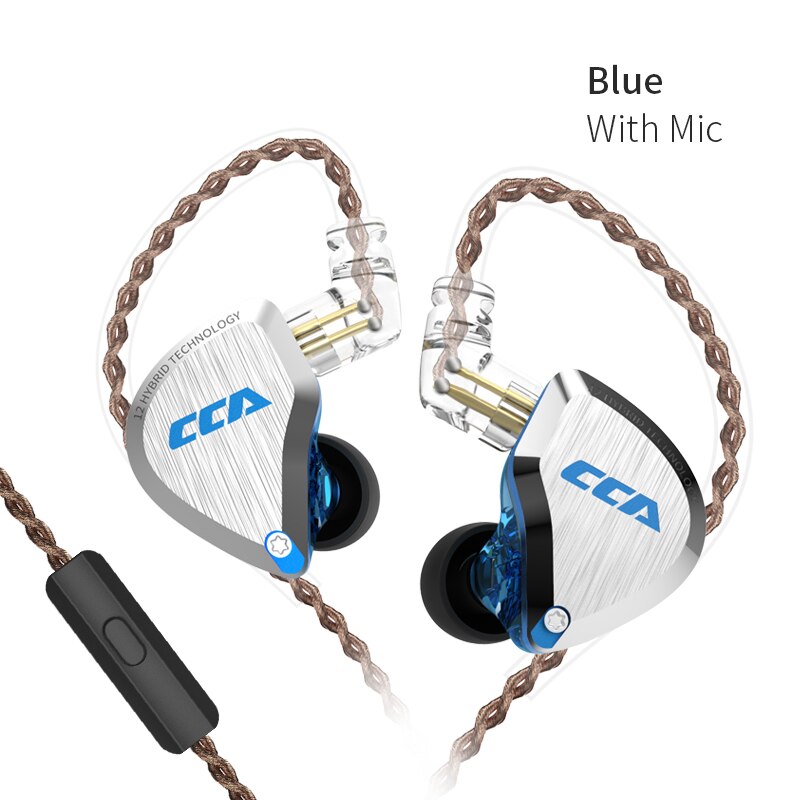 Cca C12 Metalen Headset 5BA + 1DD Hybrid 12 Eenheden Hifi Bass Oordopjes Noise Cancelling Koptelefoon In Ear Monitor Oortelefoon kz Zsx Zax: C12 Blue with mic