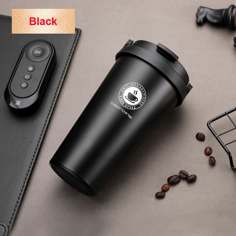 500ML Coffee Mug 304 Stainless Steel Travel Mug Double Wall Vacuum Insulated Tumbler Wide Mouth Tea Cup with Lid: Black B