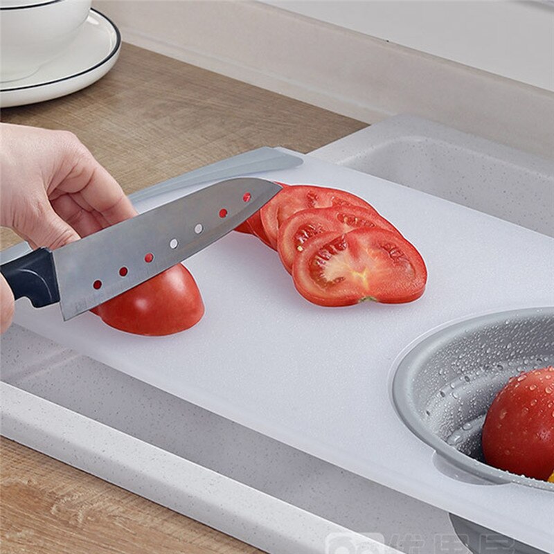 Tabla de corte de cocina, escurridor de fregadero multifunción retráctil para el hogar, tabla de cortar, accesorios de cocina