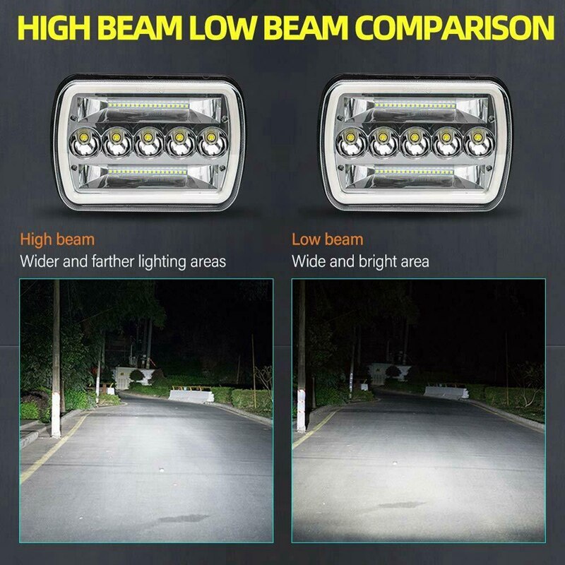 7X6 Inch 5X7 LED Headlights Hi/Lo Beam with DRL Square Work Lights for Chevy Ford F150 /Off-Road/ATV/Truck,HL10-7