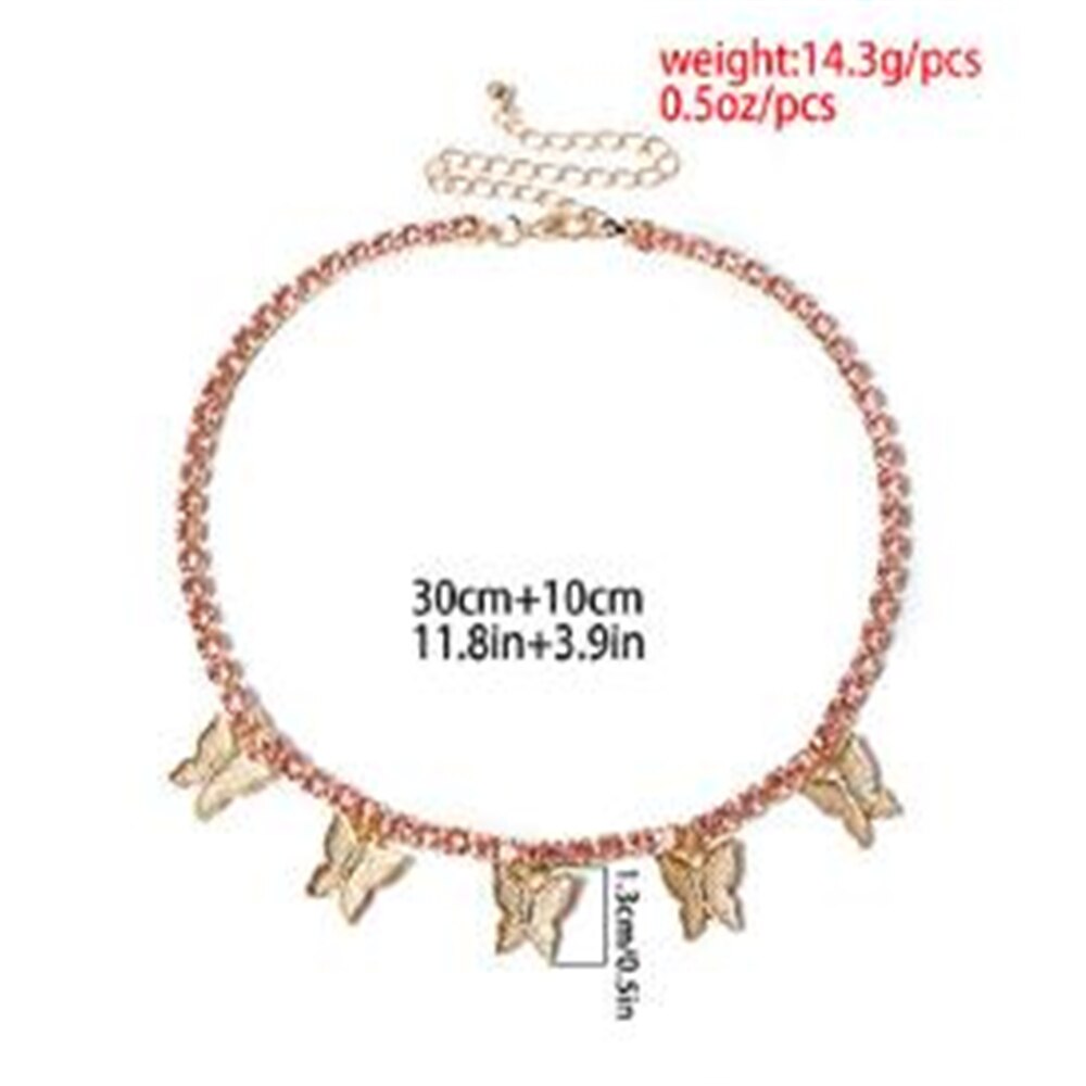 Herz Pfeil Tennis Kette Mit Luxus Tropfen Schmetterling Charme 32 + 10cm Halsband Halsketten vereist aus Bling mehrschichtig Frauen schmuck