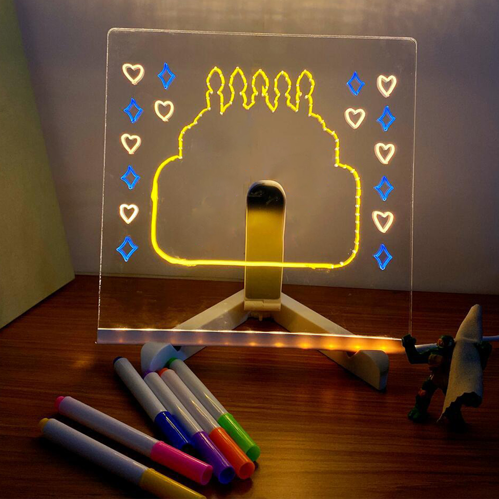 LED-verlicht magisch notitiebord Desktop Memo Notitiebord Uitwisbaar wit bord voor kinderen DIY-schilderen met 7-kleurige pennen